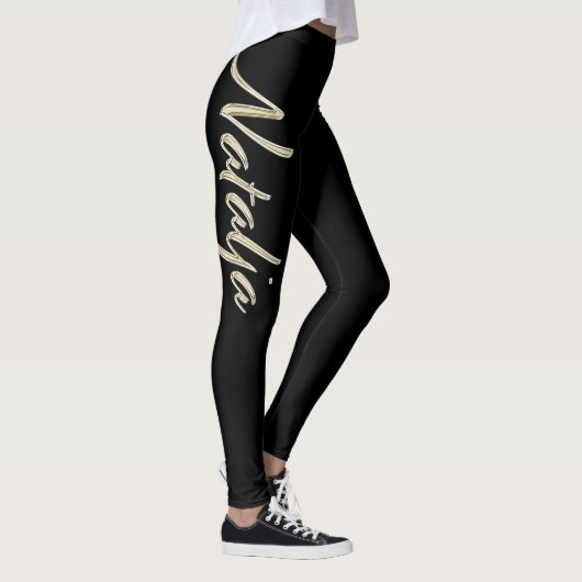 Natalja écriture main or blanc Leggings (Droite)