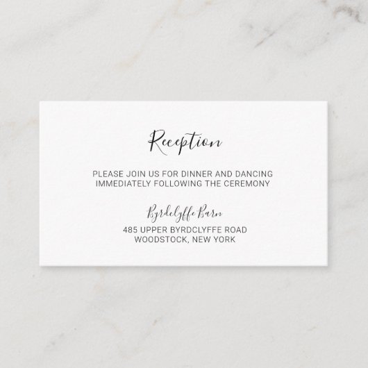 Natasha Calligraphy Black White Wedding Reception Informatiekaartje (Voorkant)