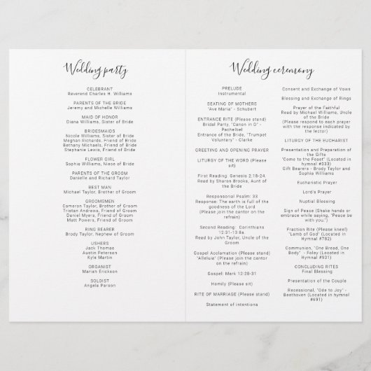 Natasha Catholic Mariage Mass Cérémonie Programme (Dos)