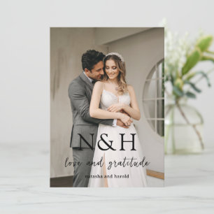 Natasha Foto Monogram Moderne bruiloft Bedankkaart