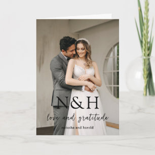 Natasha Foto Monogram Moderne bruiloft Bedankkaart
