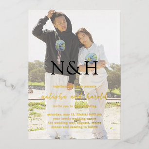 Natasha Foto Monogram Moderne bruiloft Folie Uitnodiging