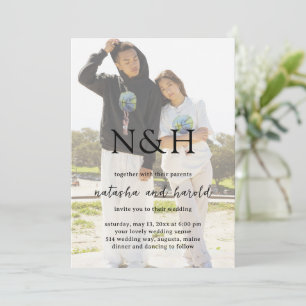 Natasha Foto Monogram Moderne bruiloft Kaart
