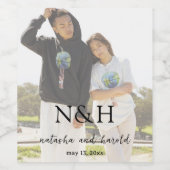Natasha Foto Monogram Moderne bruiloft Wijn Etiket (Enkel label)