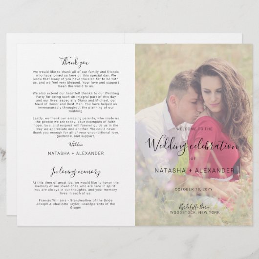 Natasha Modern Photo Mariage programme de cérémoni (Devant / Derrière)