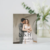 Natasha Monogram Moderne bruiloft Bedankt Card (Staand voorkant)