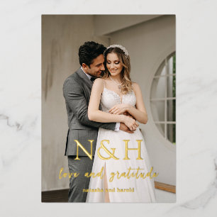 Natasha Monogram Moderne bruiloft Bedankt Card Folie Uitnodiging