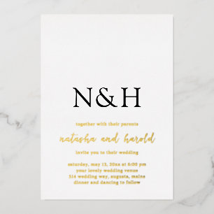 Natasha Monogram Moderne bruiloft Folie Uitnodiging