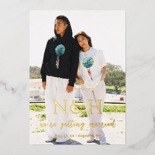 Natasha Monogram Moderne bruiloft Save the Date Folie Uitnodiging