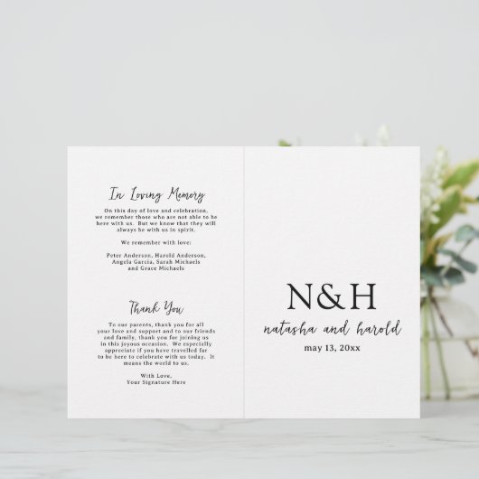 Natasha Monogramme Programme de mariage moderne (Debout devant)