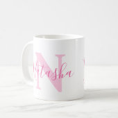 Natasha name meaning and monogram pink text koffiemok (Voorkant links)