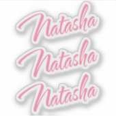 Natasha roze cursieve letters x3 sticker (Voorkant)