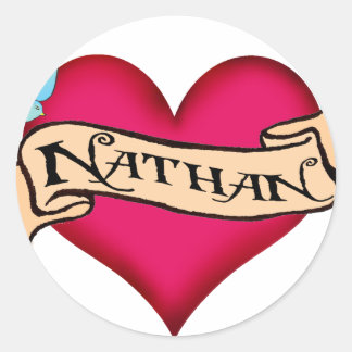 Nathan - Custom Heart Tattoo T-shirts & Geschenken Ronde Sticker