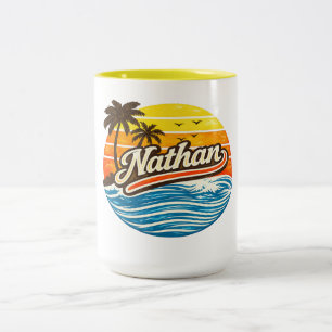 Nathan Retro Zonsondergang Naamontwerp Tweekleurige Koffiemok