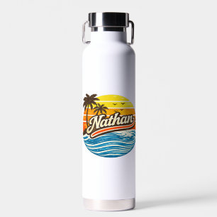 Nathan Retro Zonsondergang Naamontwerp Waterfles