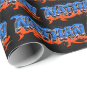 Nathan Vorname Name Graffiti blue orange Cadeaupapier (Rol Hoek)