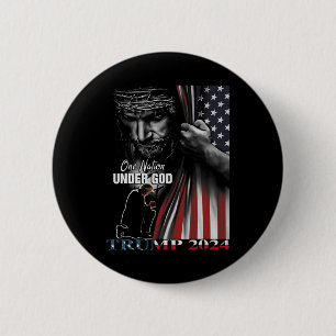 Natie onder God Trump 2024 God Amerikaanse vlag 1 Ronde Button 5,7 Cm