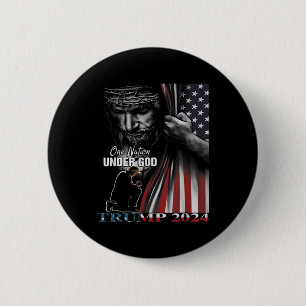 Natie onder God Trump 2024 God Amerikaanse vlag 1 Ronde Button 5,7 Cm