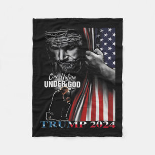 Natie onder God Trump 2024 God Amerikaanse vlag Fleece Deken