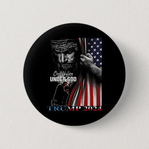 Natie onder God Trump 2024 God Amerikaanse vlag Ronde Button 5,7 Cm