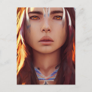 NATIEF AMERIKAANS INDIAN  JONG VROUW BRIEFKAART