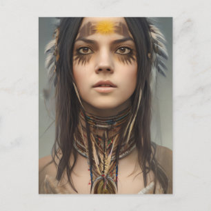 NATIEF AMERIKAANS INDIAN JONG VROUW BRIEFKAART