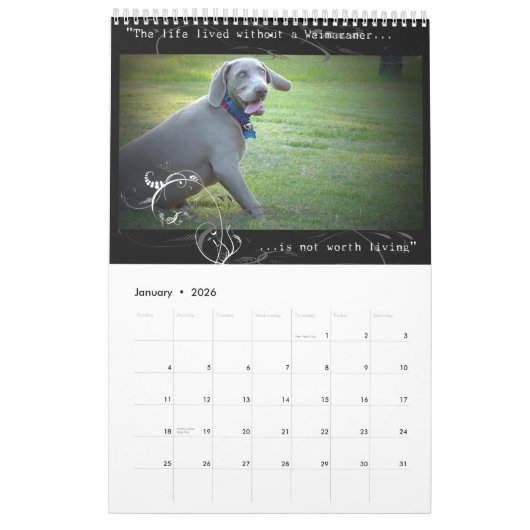 Nation de Weimaraner : Calendrier de citation (Jan 2026)