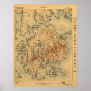 Nationaal park Acadia 1922 Topografische kaart Poster
