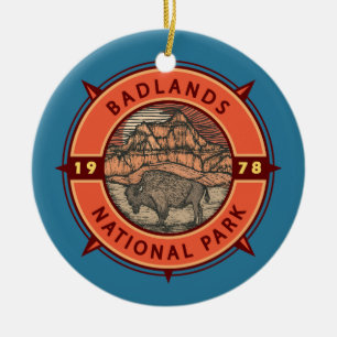 nationaal park Badlands Buffalo Retro Compass Keramisch Ornament