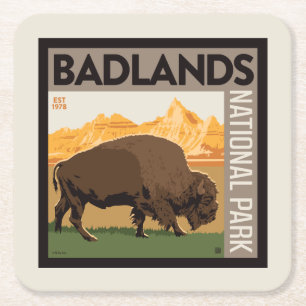 Nationaal park Badlands   Buffels Vierkante Kartonnen Onderzetter