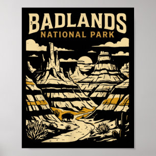 Nationaal park Badlands vintage retro avontuur Poster