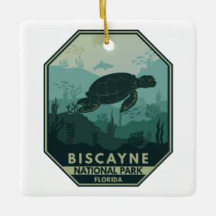 Nationaal park Biscayne Turtle Retro Emblem Keramisch Ornament