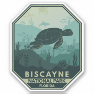 Nationaal park Biscayne Turtle Retro Emblem Sticker