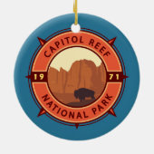 Nationaal Park Bison Retro Compass Keramisch Ornament (Achterkant)