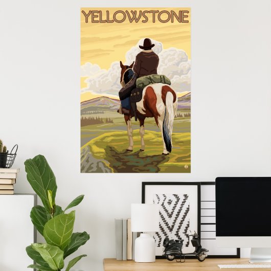Nationaal park Cowboy & Horse - Yellowstone Poster (Thuiskantoor)