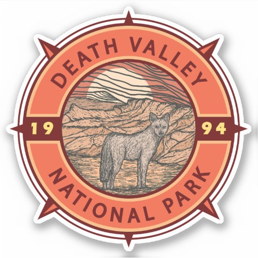 Nationaal park Coyote Retro Compass Death Valley Sticker (Voorkant)