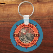 Nationaal Park Coyote Retro Compass Embleem Sleutelhanger (Voorkant)