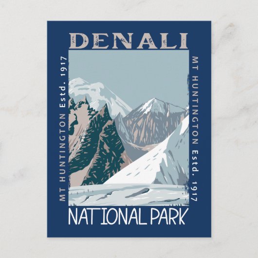Nationaal park Denali Alaska Mount Huntington Retr Briefkaart (Voorkant)