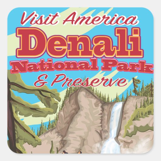 Nationaal Park Denali en reisbureau voor het behou Vierkante Sticker (Voorkant)
