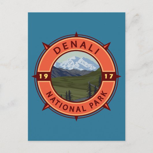 Nationaal park Denali Retro Compass Emblem Briefkaart (Voorkant)
