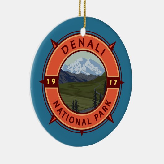 Nationaal park Denali Retro Compass Emblem Keramisch Ornament (Rechts)