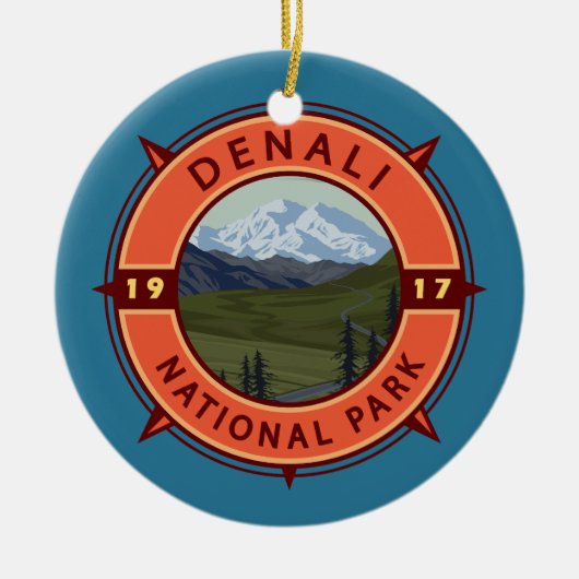 Nationaal park Denali Retro Compass Emblem Keramisch Ornament (Voorkant)