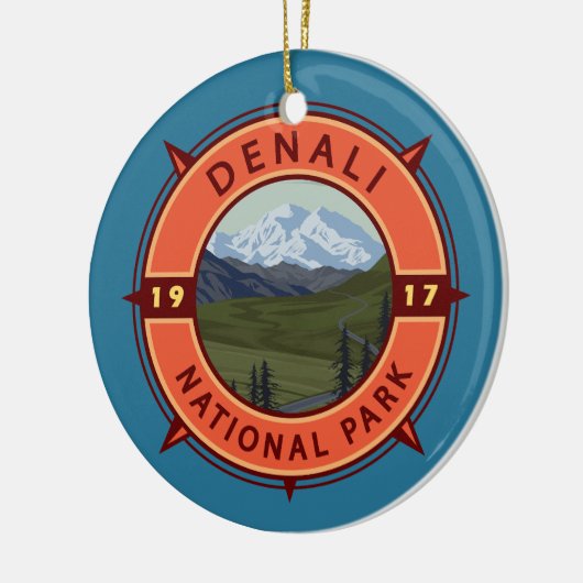 Nationaal park Denali Retro Compass Emblem Keramisch Ornament (Links)