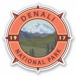 Nationaal park Denali Retro Compass Emblem Sticker