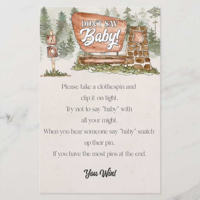 Nationaal Park Dont Say baby shower Spel (Voorkant)