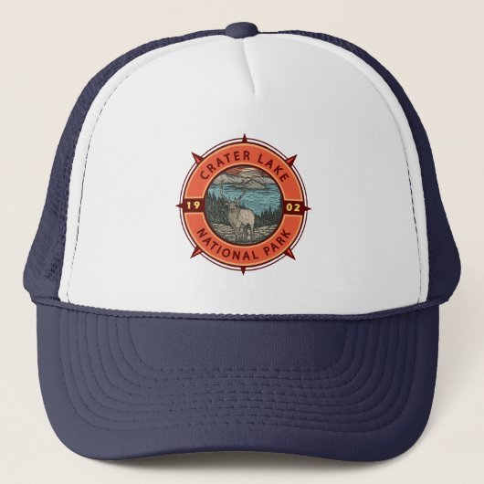 Nationaal park Elk Retro Compass Emblem Trucker Pet (Voorkant)