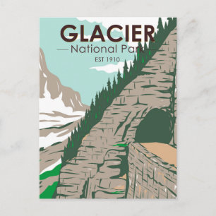 Nationaal park Glacier dat naar de Sun Road Retro  Briefkaart