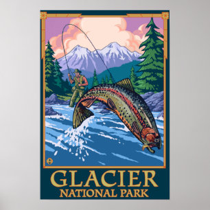Nationaal park Glacier, MontanaFly Fisherman # Poster