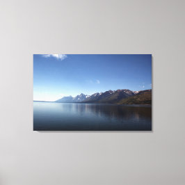 Nationaal park Grand Teton, meer, berg en lucht. Canvas Afdruk