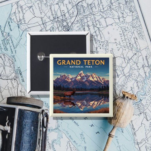 Nationaal park Grand Teton Vierkante Button 5,1 Cm